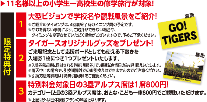 11名様以上の小学生~高校生の修学旅行が対象